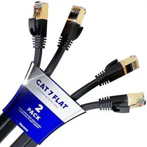 Cat 7 Ethernet Cable 100 ft - with a Flat, Space-Saving Design High-Speed Internet Network LAN Patch Cable, RJ45 Connectors - 100ft Black 2 Pack - Perfect for Gaming, Streaming, and More