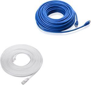 Cable Matters Snagless Long Cat6 Ethernet Cable (Cat6 Cable, Cat 6 Cable) in Blue 75 ft & Cat6 Flat Ethernet Cable in White 50 ft