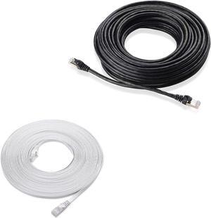 Cable Matters Snagless Long Cat6A (SSTP, SFTP) Shielded Ethernet Cable in Black 50 ft & Cat6 Flat Ethernet Cable in White