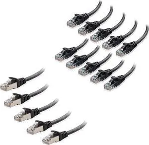 Cable Matters 10-Pack 7-Foot Snagless Short Cat6 Ethernet Cable (Cat6 Cable, Cat 6 Cable) in Black & 5-Pack 10-Foot Snagless Cat 6a, Cat6a (SSTP, SFTP) Shielded Ethernet Cable