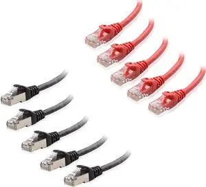 Cable Matters 5-Pack 3-Foot Cat6 Snagless Ethernet Patch Cable in Red & 5-Foot Cat6A (SSTP, SFTP) Shielded Ethernet Cable in Black