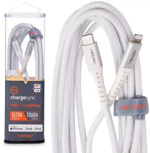 Ventev Alloy 10 Ft iPhone Cable | Fast Charging USB-C to Lightning Cable | Extra Long MFi Certified Apple Charging Cord | Lasts Up to 100x Longer Than Most Cables for iPhone, White