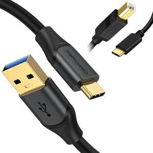 CableCreation USB B to USB C Printer Cable 6.6 FT Bundle with USB C to USB Cable 3.3FT