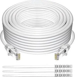 Adoreen Cat 6 Ethernet Cable 250 Ft-White, Outdoor & Indoor Snagless Long Round RJ45 Network Cable, POE, Soft Flexible Gbps Internet LAN Computer Patch Cord for Router Modem Switch Fast Gaming+ Ties