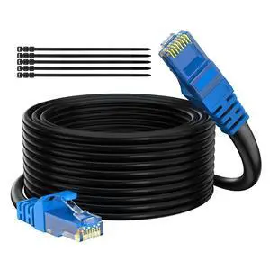 Adoreen Cat 6 Outdoor Ethernet Cable 150 Ft Black, High Speed Heavy Duty Long Internet Network Cable for POE Camera Cat 5 5e RJ45 LAN Patch Cable Cord, Sturdy Waterproof Direct Burial+25 Ties