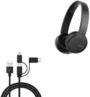 BoxWave Cable Compatible with Sony WH-CH510 - AllCharge 3-in-1 Cable - Jet Black