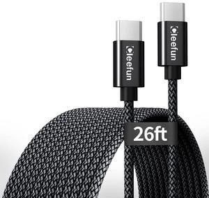 CLEEFUN USB C to USB C Cable 26ft, 1-Pack Type C to C Charger Cable 60W Fast Charging for iPhone 16 Pro Max/Plus/Pro, for iPhone 15 Pro Max Plus, for iPad/MacBook USB-C, Galaxy S24 S23