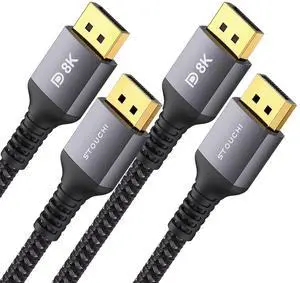 Stouchi 2-Pack Displayport 1.4 Cable 6.6FT, 32.4Gbps [16K@30Hz, 8K@60Hz, 4K@120Hz, 1080P@240Hz] HDR, HDCP, DSC 1.2a, FreeSync G-Sync DP Cable for Gaming Monitor, RTX 5090, RX 9070, RTX 6000 Ada