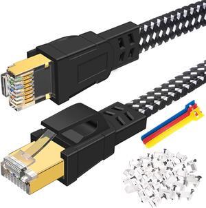 DEEGO Cat 8 Ethernet Cable 100 FT, Nylon Braided High Speed Flat Network Cable Shielded, 30AWG LAN Internet Cable 40Gbps, 2000Mhz with Gold Plated RJ45 Connector Fits Gaming, Router, Modem, PS4, PS5