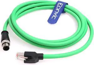 Eonvic M12 4 Pin D-Code to RJ45 Gigabit Cognex industrial Camera Network Cord CAT5 Shielded Cables (green, 1M)