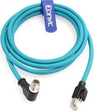 Eonvic M12 X Code 8 Pin Male Right Angle to RJ45 Cat-7e Cognex Industrial Camera Ethernet High Flex Cable 3M