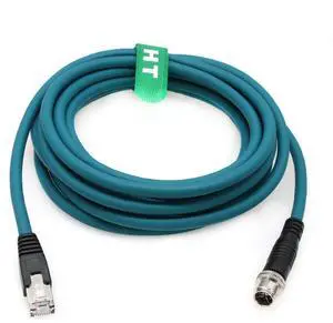 HangTon M12 Ethernet 8 Pin X-Code RJ45 CAT-7e GigE Cable for Basler Cognex Vision Camera Sensor Barcode Reader PLC Router Switch Network 1M