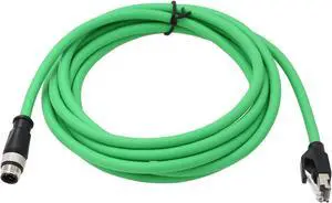 HangTon M12 4 Pin D-Coded Male to RJ45 Ethernet Cat5e Network Cable for Industrial Vision System PoE Automation High Flex Shielded Green 1m
