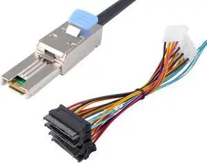 Heretom Mini-SAS SFF-8088 26P to 4 X SAS SFF-8482 29 Pin with Power Cable 2 Meter 6.6FT