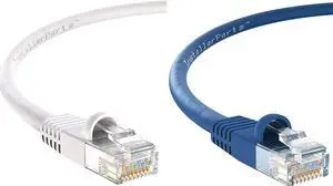 InstallerParts (10 Pack Ethernet Cable CAT6 Cable UTP Booted 0.5 & 1 FT - White, 0.5 FT Blue - Professional Series - 10Gigabit/Sec Network/High Speed Internet Cable, 550MHZ