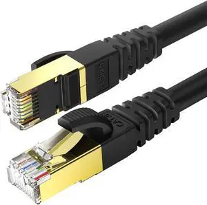 KASIMO Cat 8 Ethernet Cable 50 ft, Cat8 Network LAN Cable High Speed 40Gbps with RJ45 Gold Plated Connector SFTP Shielded Cord, 26AWG Gaming Internet Cable for Router, Modem (Black, 50FT 1 Pack)