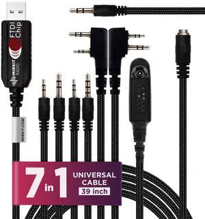 MIRKIT FTDI USB Programming Cable, 7-in-1, Compatible with Baofeng UV-5R, UV-82, BF888S, UV-9R, BF-F8HP, Kenwood, Wouxun, Btech, 4ft Cable, for Radio Amateur
