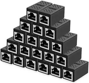 Y.D.F RJ45 Coupler, Ethernet Connectors, Shielded in-Line Coupler for Cat7/Cat6/Cat5e/Cat5 Ethernet Cable Extender Connector - Female to Female (Black-20 Pack)