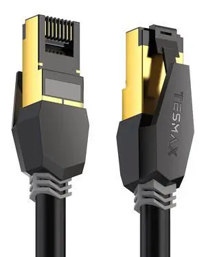 Tesmax Cat 8 Ethernet Cable 20 FT, 26AWG 40Gbps 2000Mhz Ultra Speed Cat8 LAN Network Cable SFTP Patch Cord with Gold Plated RJ45 Connector, Weatherproof UV Resistant for Gaming/Router/Modem/PC/Switch