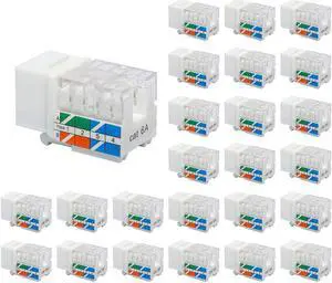 VCE RJ45 Cat6A Keystone Jack UL Listed 25-Pack, 10 Gbps Slim Profile Modular Ethernet Jacks Insert 110-Type UTP 90-Degree, White