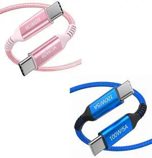 Awnuwuy 15 ft Long USB C to USB C Quick Charger Cable 60W Pink + 15ft USB C to USB C Fast Charging Cable 100W Blue