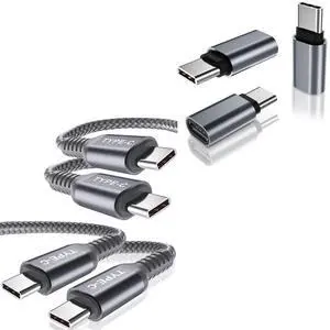 USB C to Type C 100W Cable 10ft Bundle with Type C Extender Converter,Compatible with MacBook Pro M1,S21 21,iPad Pro Air 4 4th 2020,Samsung Galaxy Note 20 S20 FE Plus Ultra (2 Cables + 3 Adapters)