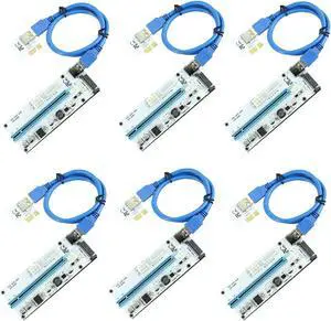 CFIKTE VER 008S PCI-E Express Cable 1X to 16X Graphics Extension Ethereum ETH Mining Powered Riser Adapter Card, 60cm USB 3.0 Cable, 4 Solid Capacitors,15pin Male to 6pin Power Slot Connector