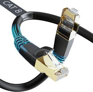 DbillionDa Cat8 Ethernet Cable, Outdoor&Indoor, 40FT Heavy Duty Direct Burial High Speed 26AWG Cat8 LAN Network Cable 40Gbps, 2000Mhz with Gold Plated RJ45 Connector, Weatherproof for Router/Gaming