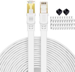 Cat 8 Ethernet Cable 100 ft Flat Internet Network RJ45 Cable Shielded High Speed 2000Mhz 40Gbps LAN Patch Cables Cords for Outdoor, Gaming, Xbox, PS4, Router - Compatible for Cat7/Cat6a/Cat5e - White