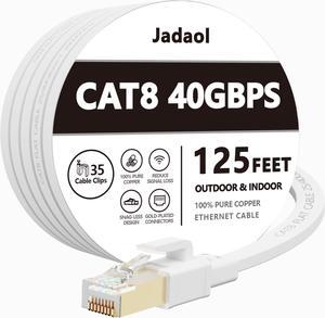 Cat8 Ethernet Cable, Outdoor&Indoor, 125FT Heavy Duty High Speed Cat 8 LAN Network Cable, 40Gbps 2000MHz RJ45 Flat Internet Computer Patch Cord, Weatherproof S/FTP UV Resistant for Router/Modem/Gaming
