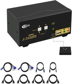 CKLau 4Kx2K@60Hz Dual Port 3 Monitor KVM Switch HDMI with Audio and Cables, KVM Switch 3 Monitors 2 Computers Supports Emulation EDID, Hotkey Switching