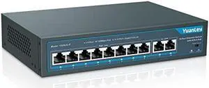 YuanLey 8 Port PoE Switch with 2 Gigabit Uplink, 8 PoE+ Port 100Mbps, 120W 802.3af/at, Extend Function, Metal, Fanless, Unmanaged Plug and Play Network Switch
