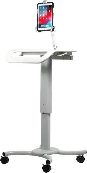 Rolling Medical Workstation - CTA Height Adjustable Mobile Secure Medical Workstation Cart for iPad 10th Gen 10.9" - iPad 7/8/9 Gen 10.2"- iPad Pro 11" - iPad Air 4 - Galaxy Tab S3 - White (QPAD-HRSW)