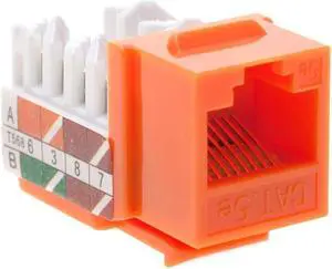 Cat5e Ethernet RJ-45 Keystone Jack Cat5 Punch-Down Network 45 Degree Orange Pack of 50