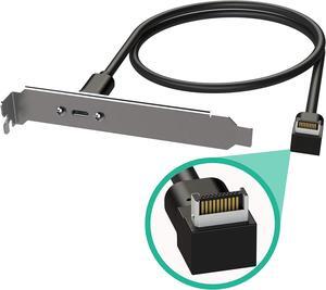 LINKUP - USB 3.2 Gen 2x2 20Gbps USB-C Type Internal Panel Cable Mount Motherboard Header Extension Adapter|20-Pin A-Key Male with Cover to USB-C Female Connector with PCI Bracket - Right Angle - 100cm