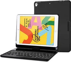 ProCase iPad 10.2 (2021 9th Gen/ 2020 8th Gen/ 2019 7th Gen) Keyboard Case with 7 Colors Backlit, 360° Rotation Protective Smart Cover with Wireless Keyboard for 10.2 iPad 9th/8th/7th Black