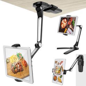 AboveTEK iPad Wall Mount, 3 in 1 Highflex 360deg Under Cabinet iPad Mount for Kitchen, Tablet Celling Under Counter Holder, Kitchen iPad Stands Fits 4.7" to 13.5" iPad, Mini, Air, Surface Pro - Black