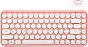 FELICON Wireless Bluetooth Keyboard, Mini Portable 84-Key Typewriter Retro Round Keycaps Keyboard,Compatible with Android, Windows, PC, Tablet-Dark, Perfer for Home and Office Keyboards(Pink)
