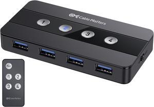 Cable Matters 4 Port USB 3.0 Switch Hub USB Sharing Switch for 4 Computers and USB Peripherals - Button or Wireless Remote Control Switching - Includes a USB-C Adapter for USB-C USB4 and Thunderbolt 4