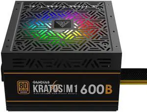 GAMDIAS 600W Bronze PSU, RGB Gaming PC Power Supplies 600W 80 Plus Bronze Certified 600 Watt PSU for Computers with Active PFC, Kratos M1-600B