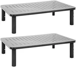Mount-It! Metal Monitor Riser 2-Pack | Height Adjustable Computer Display and Laptop Stand for Desktop | Fits Up to 32" Screens, 44 Lbs Capacity, Set of Two Risers