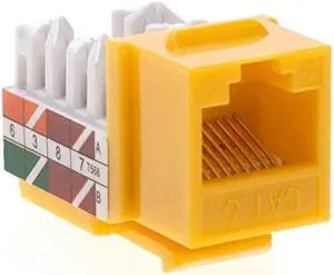 cctv_4less Cat6 45deg Angled Keystone Ethernet Wall Jack Punch Down UTP 45-Degree (Easier Termination Than 90-Degree), RJ45 Slim Profile Speed Termination Yellow Pack of 50