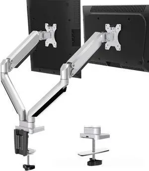 MOUNTUP Dual Monitor Desk Mount, Die-Cast Aluminum Fully Adjustable Double Monitor Arm with Gas Spring, Computer Monitor Stand Fits 2 Screen 17 to 32 inch - Each Arm Holds up to 17.6LBS, MU0024