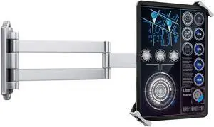 AboveTEK Tablet Wall Mount - Fits 7 to 11 Inch Tablets Including iPad, Galaxy Tab, Slate, Fire and More -Anti Theft Security Lock and Key - Adjustable Long Arm Articulating Swivel Holder(Silver)