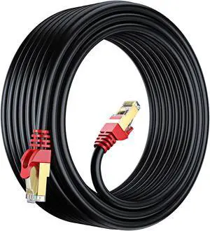 Maximm Cat7 Heavy Duty Outdoor Cable - Black - Zero Lag Pure Copper, Waterproof Ethernet Cable Suitable for Direct Burial Installations. (100 Feet)