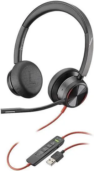 Poly - Blackwire 8225 Wired Headset with Boom Mic (Plantronics) - Dual-Ear (Stereo) Computer Headset - USB-A to Connect to Your PC/Mac - Active Noise Canceling - Works with Teams, Zoom & More
