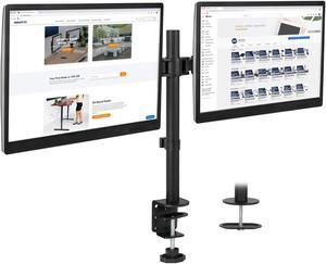 Mount-It! Dual Monitor Mount | Double Monitor Desk Stand | Interchangeable C-Clamp and Grommet Base | Two Heavy Duty Height Adjustable Arms Fit 2 Computer Screens 19 21.5 24 27 32 Inches | VESA 75 100