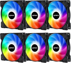 upHere 120mm Case Fan,Support 5V ARGB Addressable Motherboard SYNC,Colorful Cooler Speed Adjustable with Fan Control Hub for PC Cases, CPU Coolers,Radiators System,6-Pack,SR12-06-6
