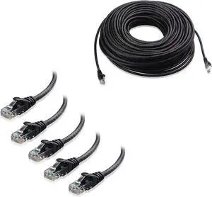 Cable Matters 1-Pack 150 Foot Snagless Long Cat6 Ethernet Cable (Cat6 Cable, Cat 6 Cable) in Black & 5-Pack 5 Foot Snagless Short Cat6 Ethernet Cable