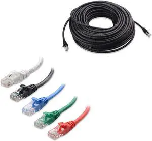 Cable Matters 1-Pack 100 Foot Snagless Long Cat6 Ethernet Cable (Cat6 Cable, Cat 6 Cable) in Black & 5-Color Combo 5 Foot Snagless Short Cat6 Ethernet Cable